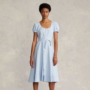 Polo Linen Light Blue Puff Sleeve Dress